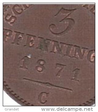 ALLEMAGNE - PRUSSE - PREUSSEN -  3 PFENNINGE - 1871 - C - SUPERBE - - Petites Monnaies & Autres Subdivisions