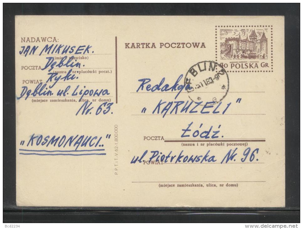 POLAND PC 1960 HISTORICAL WARSAW BARBICAN DATE V.62 USED DEBLIN 2 STAGECOACH HORSES HORSE FORT ARCHITECTURE - Stamped Stationery