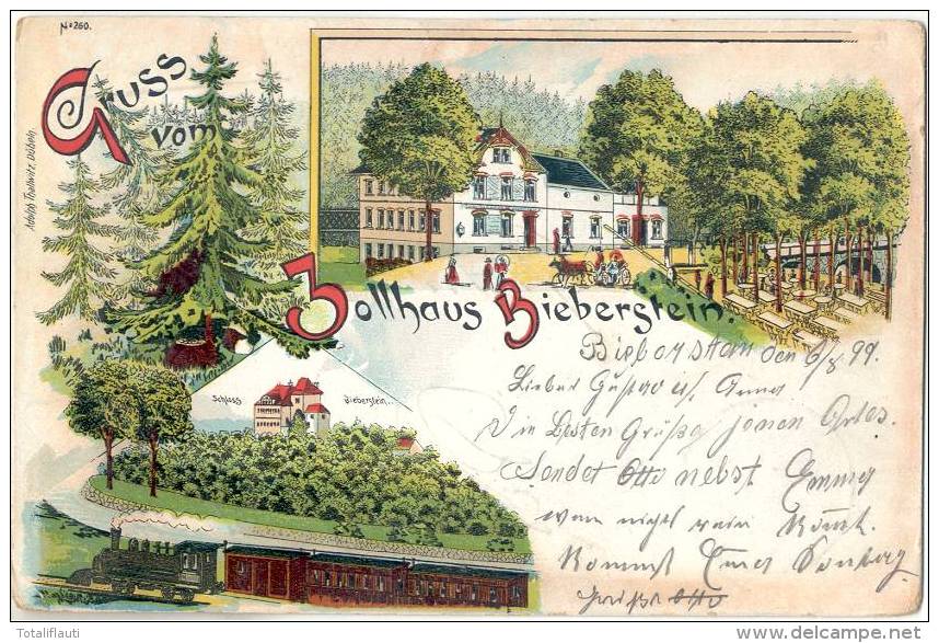 Gruss Vom Zollhaus Bieberstein Schloss OT Von Reinsberg Erzgebirge Color Litho 7.8.1899 Rechteckstempel Marke Entf - Reinsberg (Sachsen)