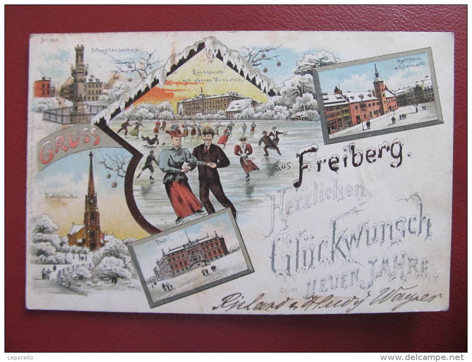 AK FREIBERG Winterlitho Litho Eislauf 1896 ! //  D*9907 - Freiberg (Sachsen)