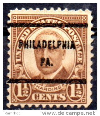 USA 1922 11/2c. - Brown (Harding)  Philadelphia PA Pre Cancel - Prematasellado