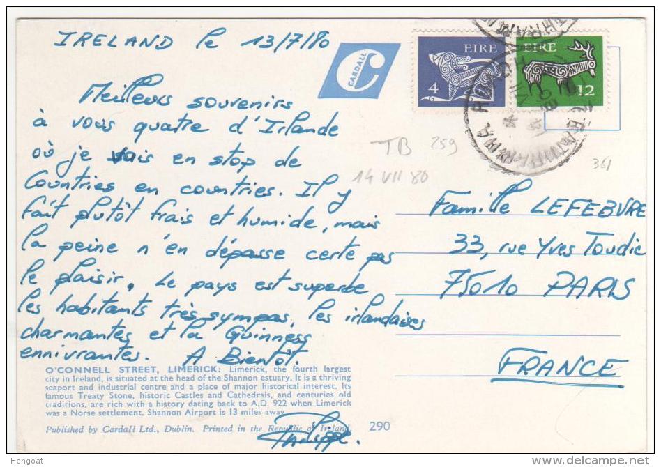 Timbres Yvert N° 259 , 361  / Carte Du  , Postcard 14/07/80 , 2 Scans - Lettres & Documents