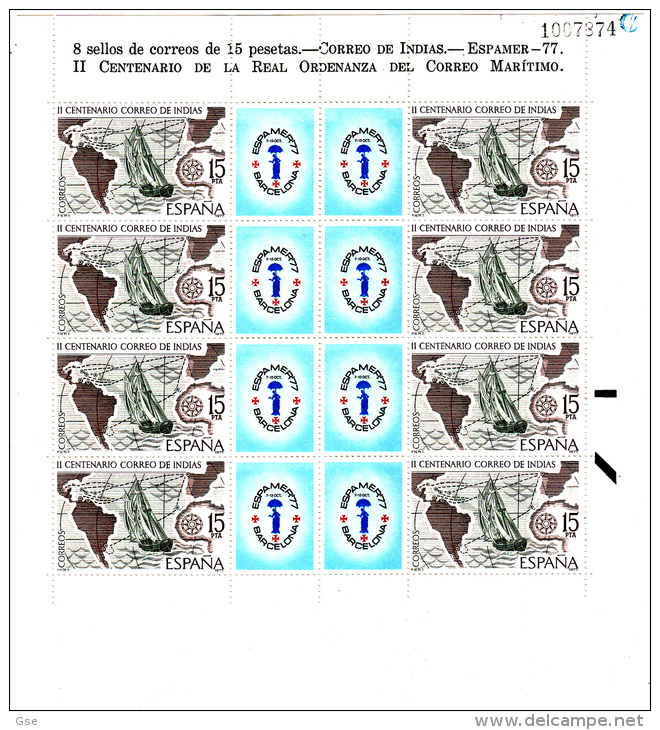 SPAGNA  1977 - Unificato 2083** - Blocco Di 8 Esempalri Espamer '77 - Blocs & Feuillets