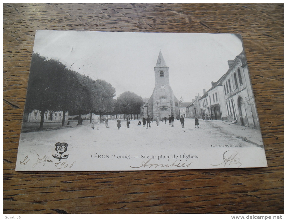 CPA De Véron (Yonne) - Sur La Place De L´Eglise - Daté 1903 - Carte Animée - Veron