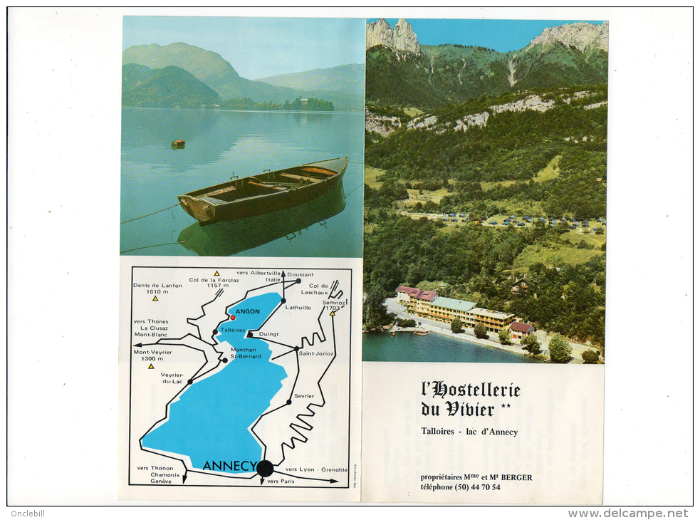 Talloires Haute Savoie Dépliant Publicité Hostellerie Du Vivier 1975 état Superbe - Publicités