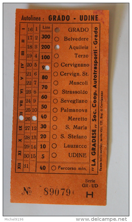 Billet Papier Autolinea  GRADO-UDINE  Col Schnabel - Europa