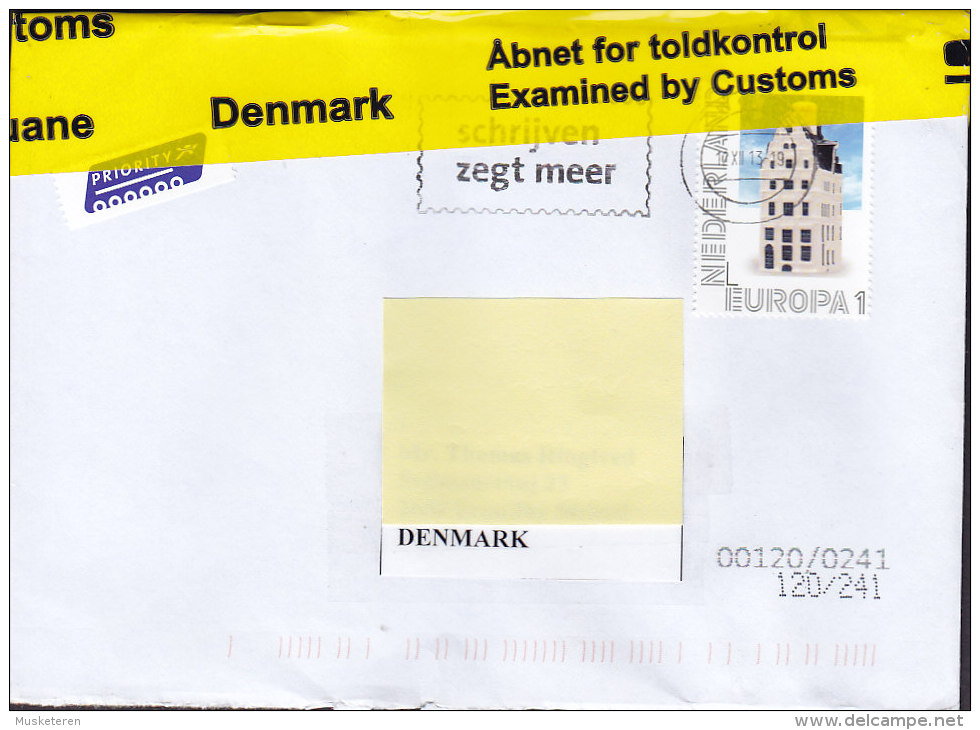 Netherlands Prioritaire Priority Label ROTTERDAM 2013 Cover Brief To Denmark EUROPA 1 Customs Douane Skat Zoll Label - Lettres & Documents