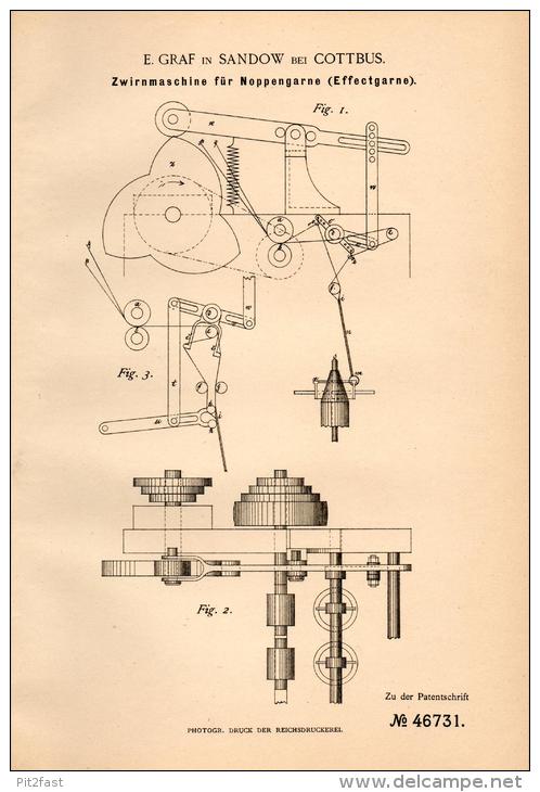 Original Patentschrift - E. Graf In Sandow B. Cottbus , 1888 , Zwirnmaschine Für Effectgarn , Effect , Spinnerei  !!! - Maschinen