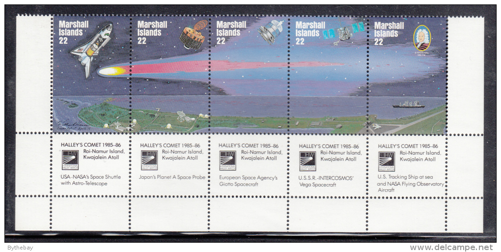 Marshall Islands MNH Scott #90a Strip Of 5 22c Hailey's Comet Plus Labels - Marshallinseln