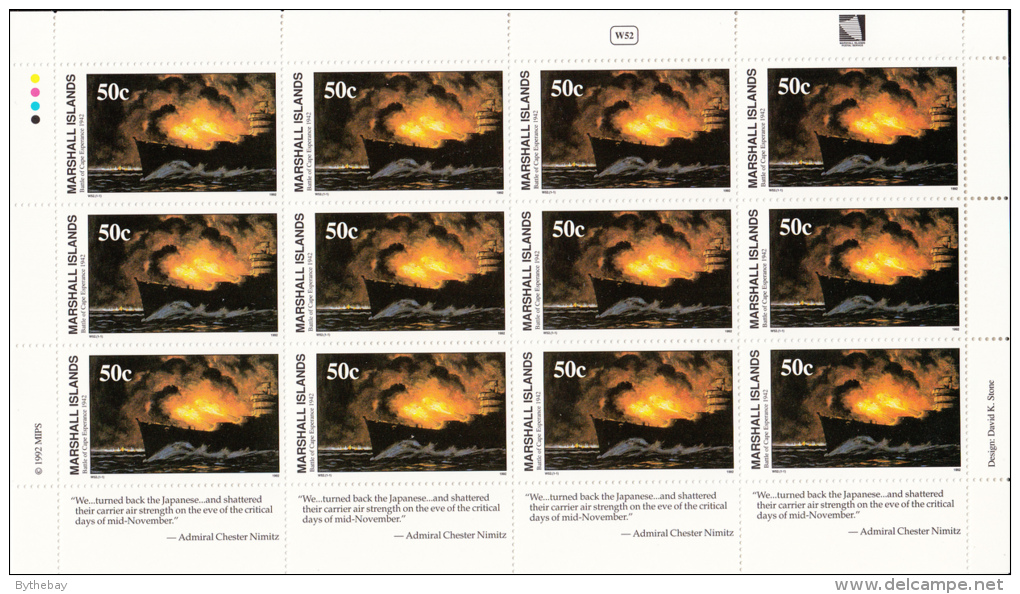 Marshall Islands MNH Scott #325 Minisheet Of 12 50c Battle Of Cape Esperance - World War II - Marshall Islands