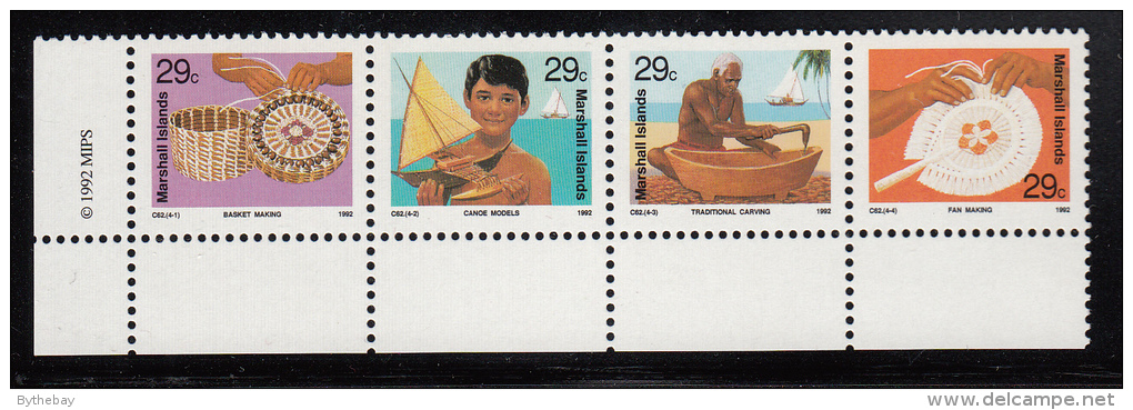 Marshall Islands MNH Scott #428a Strip Of 4 29c Traditional Handicrafts - Basket Weaving, Model Canoes. Carving, Fans - Marshall Islands