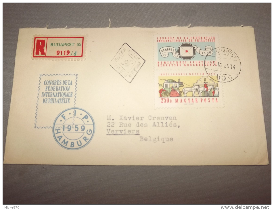 Enveloppe Recommandée Hongrie Congrès De La Fédération Internationale De Philatélie 1959 - Poststempel (Marcophilie)