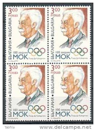 BULGARIA \ BULGARIE - 1994 - 100 Ans De La Comite Int. Olimpique - Pier De Couberten - Bl. De 4** - Usati