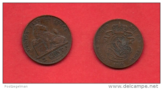 BELGIUM, 1863, Circulated Coin, 2 Centimes, French , C1671 - 2 Cent