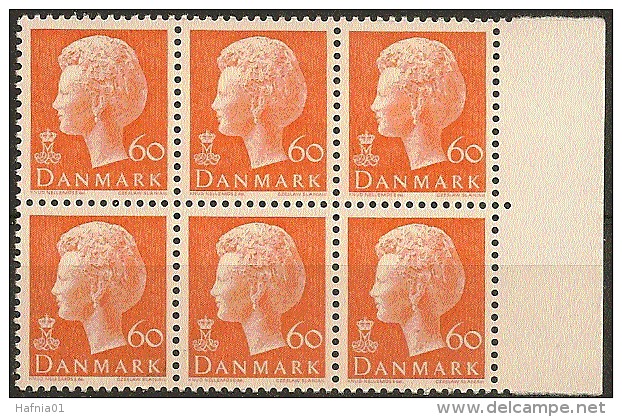 Czeslaw Slania. Denmark 1974. Queen Margrethe II. Michel 569y, 6-block MNH. - Unused Stamps