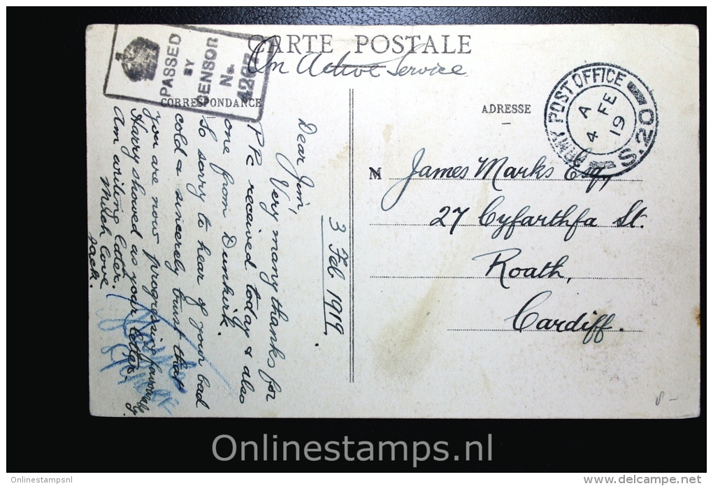 UK: 1919PPC From Mareseille France Via Army Postoffice S.20 Censor Passed - Brieven En Documenten