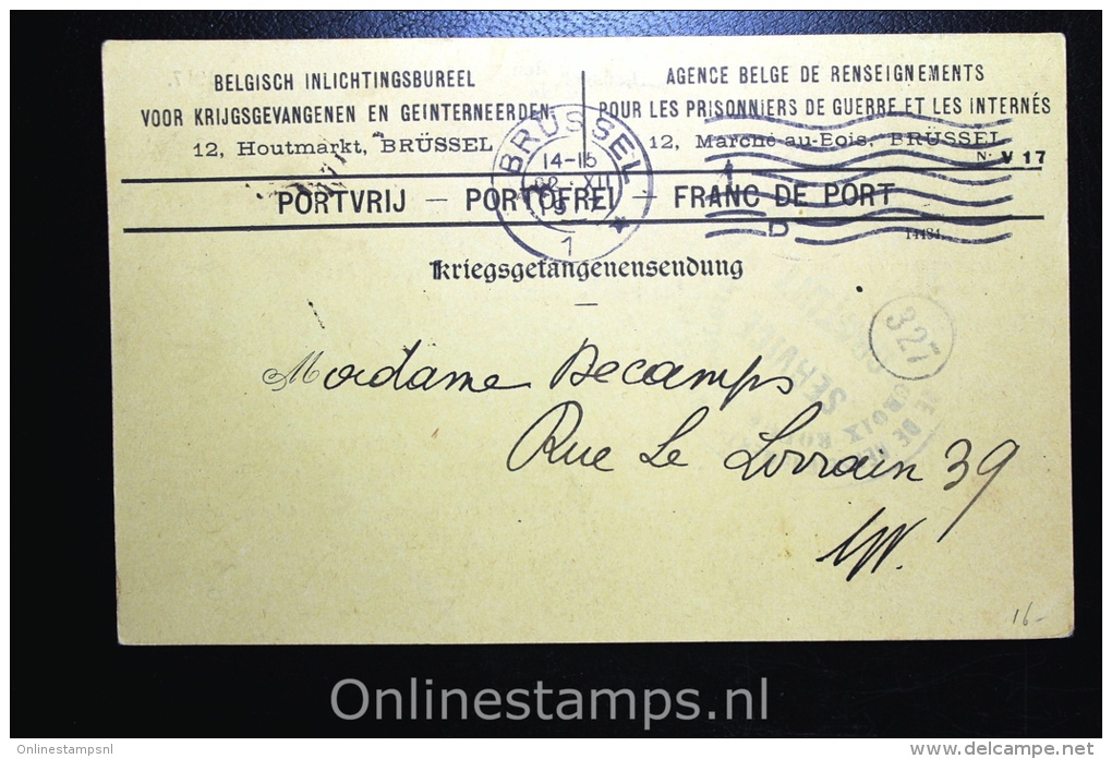 Belgisch Inlichtingsbureel Voor Krijgsgevangenen En Geinterneerden Brussel 1917, Postcard - Prisoners