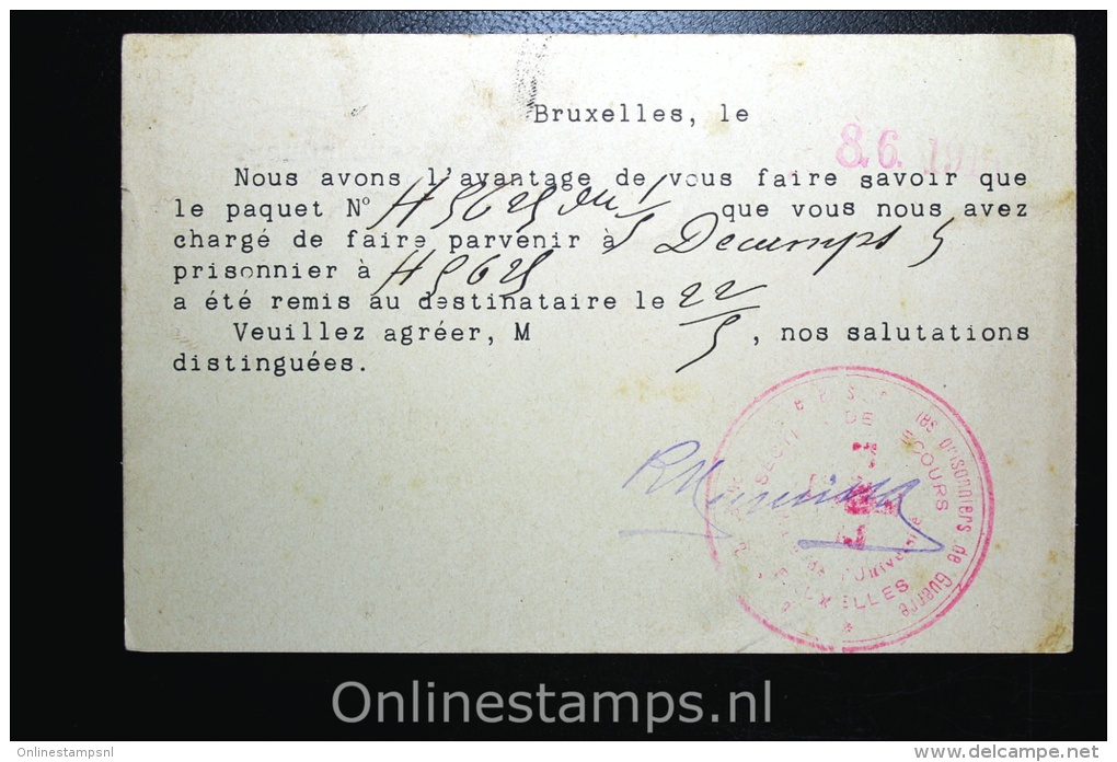 Belgisch Inlichtingsbureel Voor Krijgsgevangenen En Geinterneerden Brussel 1916, Postcard - Krijgsgevangenen