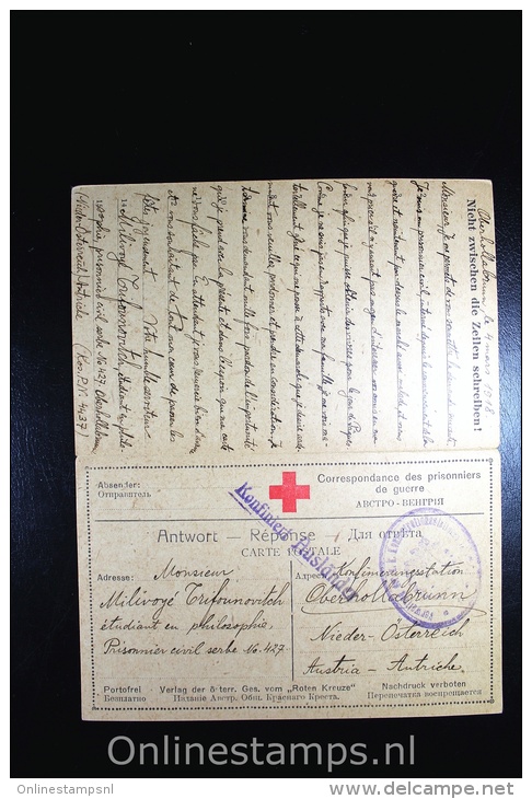 Austria: 1918 Complete Red Cross Card With AnswerOberhollabrunn To Arnhem Holland Prisoners Of War Card RRR - Briefe U. Dokumente