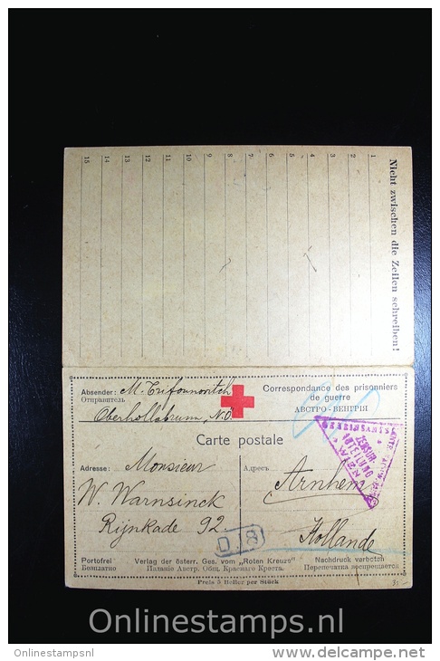 Austria: 1918 Complete Red Cross Card With AnswerOberhollabrunn To Arnhem Holland Prisoners Of War Card RRR - Briefe U. Dokumente