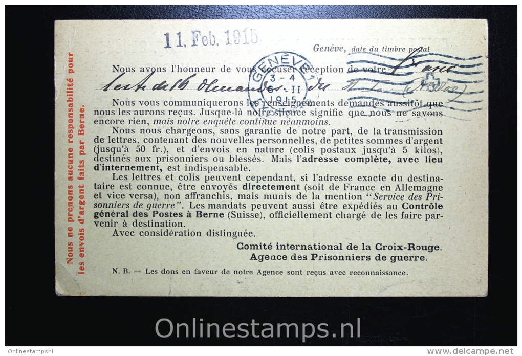Switserland Comite International De La Croix Rouge Geneve, POW Post To Delft Holland 1914 - Briefe U. Dokumente