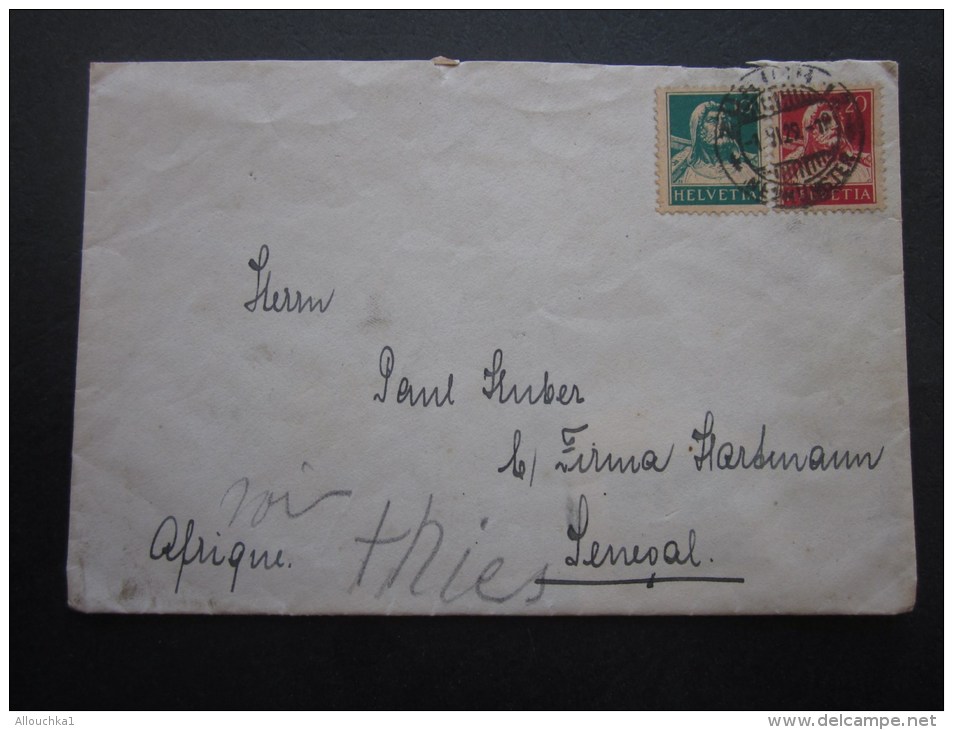 1929 Lettre Letter De Suisse - Helvetia : Pour La Firme Hartman Au Sénégal Afrique Occidentale Française : Marcophilie - Briefe U. Dokumente