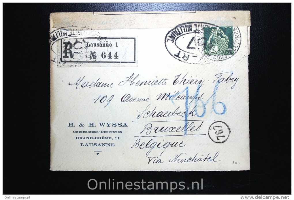 Switserland: Registered CoverLausanne To Brussels Belgium, 1918 Censor Opened - Briefe U. Dokumente
