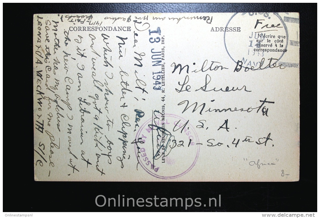 Maroc: Picture Postcard 1943, To USA Mil. Censered, Casablanca Nouvelle Ville Arabe. - Briefe U. Dokumente