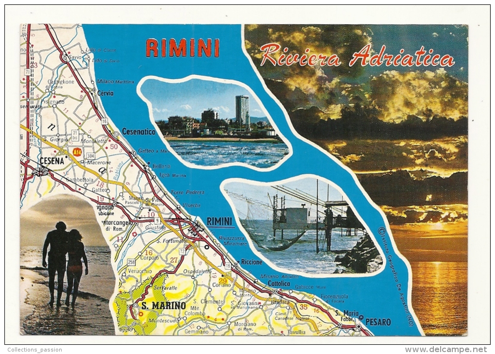 Cp, Carte Géographique, Riviera Adriatica, Rimini (Italie), écrite 1990 - Landkarten