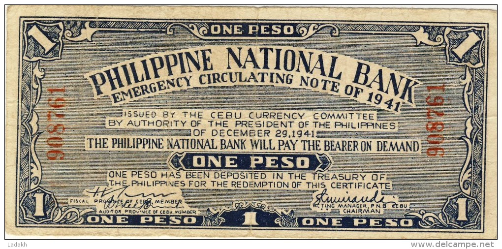 BILLET # PHILIPPINES # 1941 # UN PESO # PICK 89 # CIRCULE # - Philippines