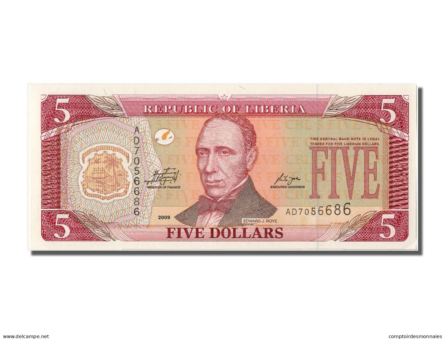Billet, Liberia, 5 Dollars, 2009, NEUF - Liberia
