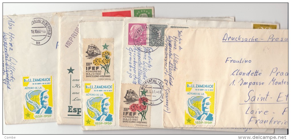 Très Beau Lot De 5 Lettres 1960 Avec Des Vignettes De L'Esperanto, WUPPERTAL-St ETIENNE/ 4257 - Esperanto