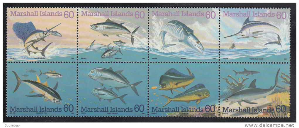 Marshall Islands MNH Scott #595 Block Of 8 Different 60c Pacific Game Fish - Islas Marshall