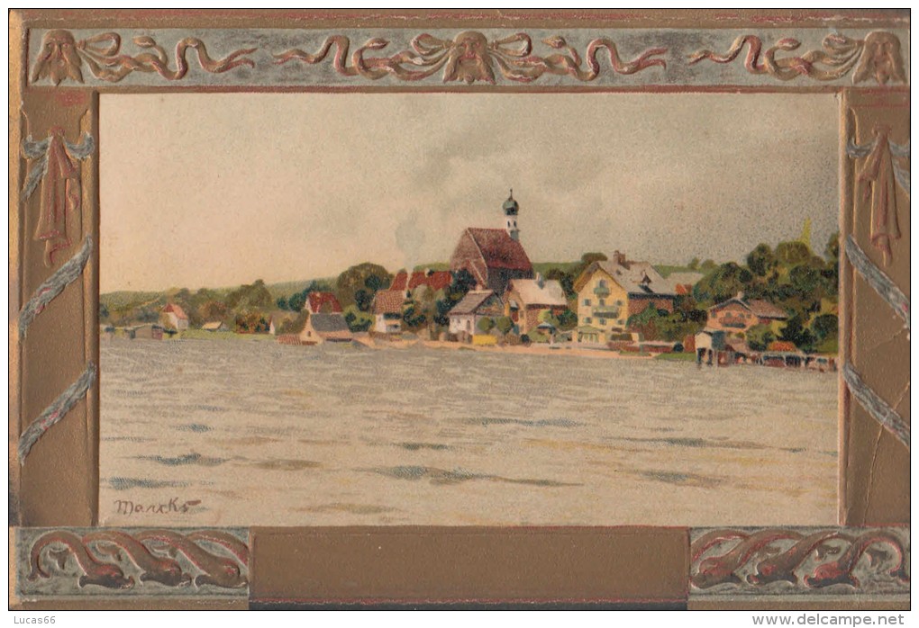 POSTCARD -PAINTING OF GERMAN TOWN BY MARCKS 1900 CA. - Paintings