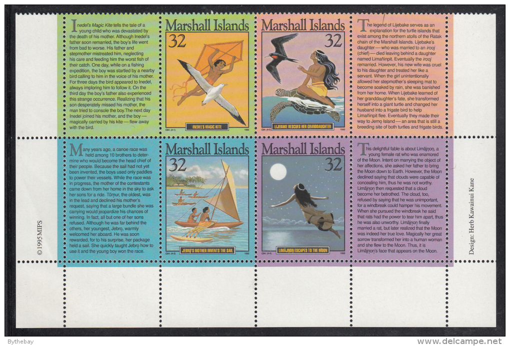 Marshall Islands MNH Scott #596 Block Of 4 + 4 Tabs 32c Island Legends - Marshall Islands