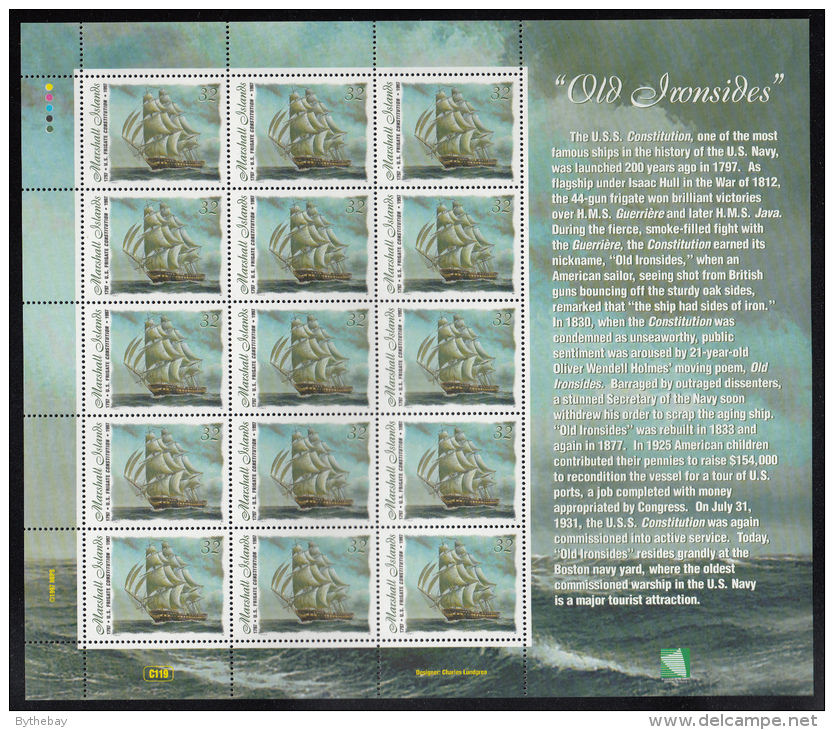 Marshall Islands MNH Scott #642 Sheet Of 15 32c Old Ironsides, USS Constitution - Marshall