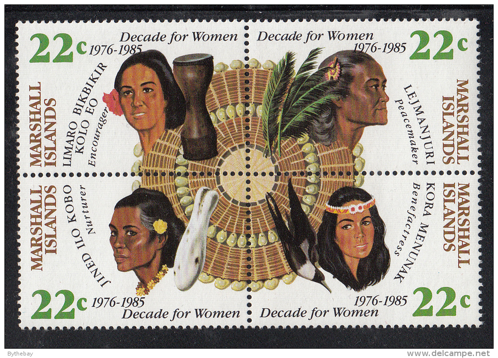 Marshall Islands MNH Scott #73a Block Of 4 Different 22c Island Women - Decade For Women - Marshallinseln