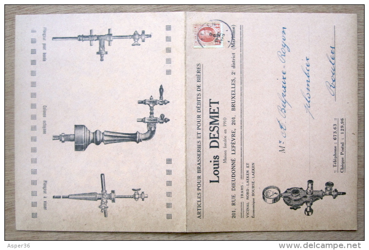 Carte "Articles Pour Brasseries, Louis Desmet, Rue Dieudonné Lefévre, Bruxelles 1925" - Collections