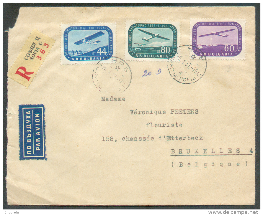 Lettre Recommandée Et Par Avion De SOFIA Le 6-3-1937 Vers Bruxelles (affr. PA à 184 St.).  - 9579 - Airmail