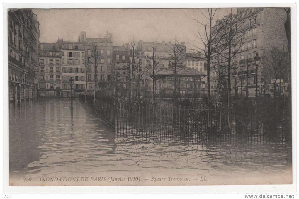 @ CPA INONDATIONS DE PARIS, CRUE DE LA SEINE, SQUARE TROUSSEAU, PARIS 75 - Inondations De 1910