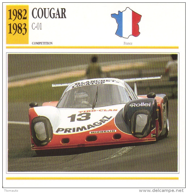 Fiche  -  24 Heures Du Mans  -  1983  -  Cougar C-01  -  Carte De Collection - Voitures