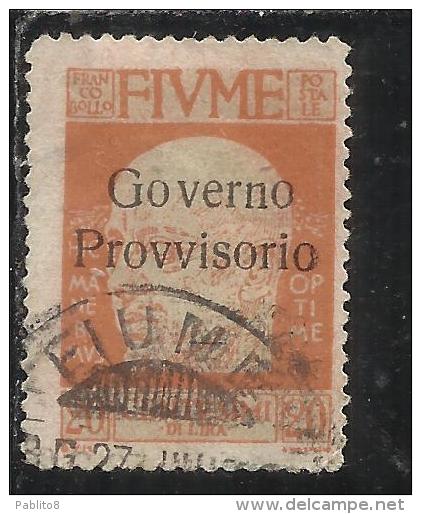 FIUME 1921 EFFIGIE D´ANNUNZIO SOPRASTAMPATO GOVERNO PROVVISORIO OVERPRINTED 20 CENT. TIMBRATO USED - Fiume