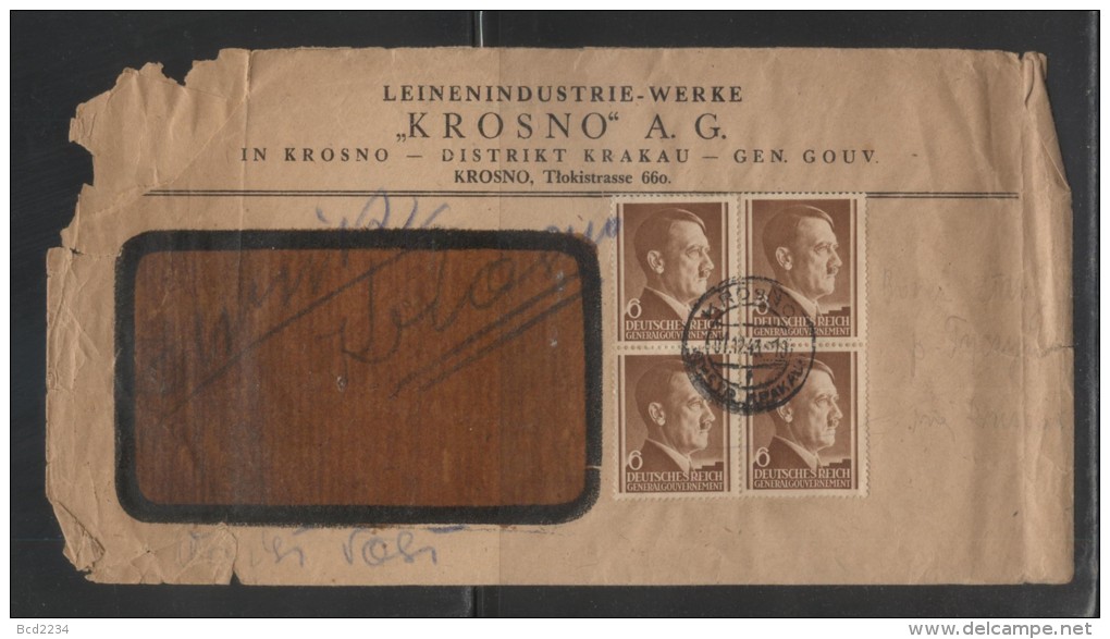 POLAND 1943 GENERAL GOUVERNEMENT LETTER LEINENINDUSTRIE-WERKE KROSNO (LINEN FACTORY) QUADRUPLE FRANKING 6GR HITLER - General Government