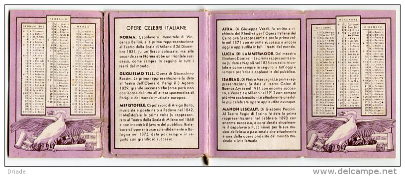 CALENDARIETTO OPERE CELEBRI ITALIANE SIRACUSA ANNO 1943 OPERA LIRICA CALENDRIER - Petit Format : 1941-60