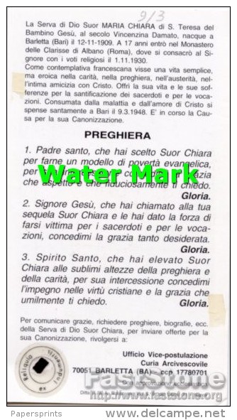 Santino SUOR CHIARA DI S. TERESA DI GESU' BAMBINO (Monaca Clarissa) Con RELIQUIA (tessuto) - OTTIMO G10 - Religion & Esotérisme