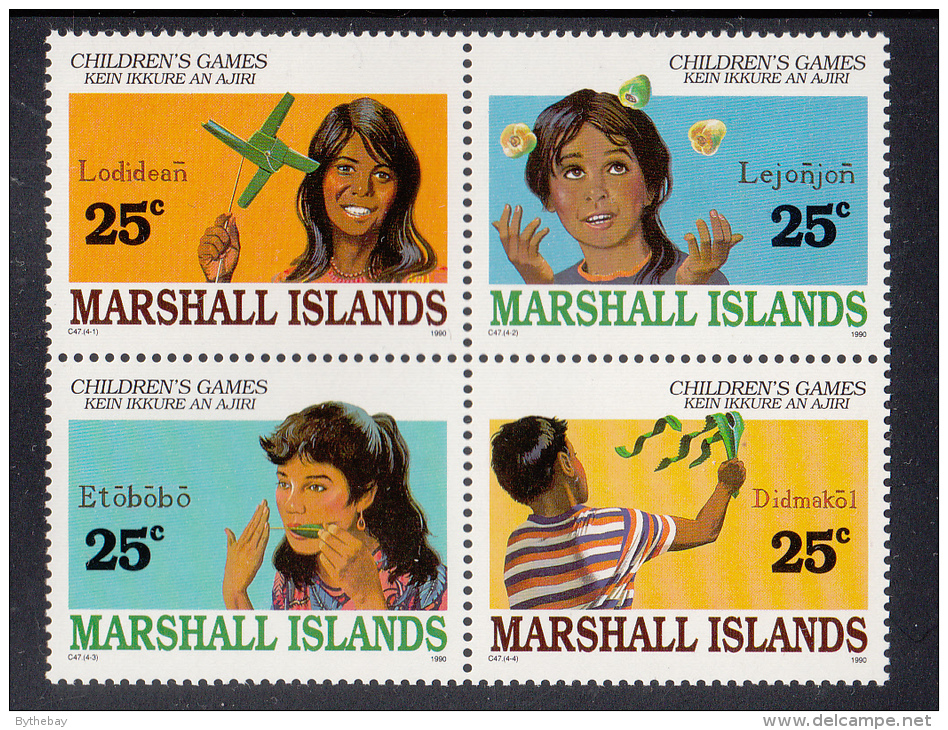 Marshall Islands MNH Scott #369a Block Of 4 25c Children's Games - Lodidean, Lejonjon, Etobobo, Didmakol - Islas Marshall