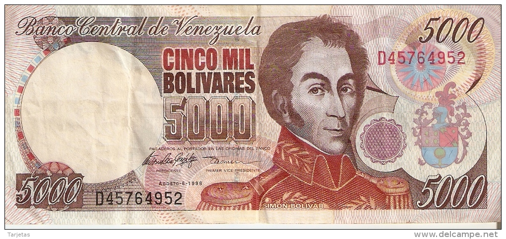 BILLETE DE VENEZUELA DE 5000 BOLIVARES DEL AÑO 1998 (BANKNOTE) - Venezuela