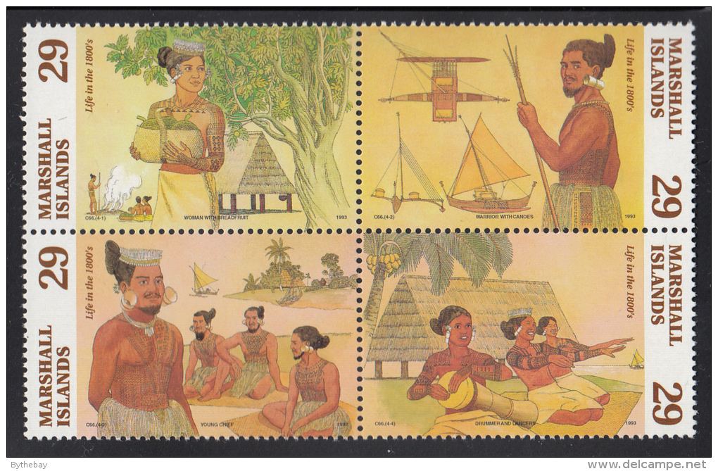 Marshall Islands MNH Scott #575a Block Of 4 29c Marshallese Life In The 1800s - Marshall