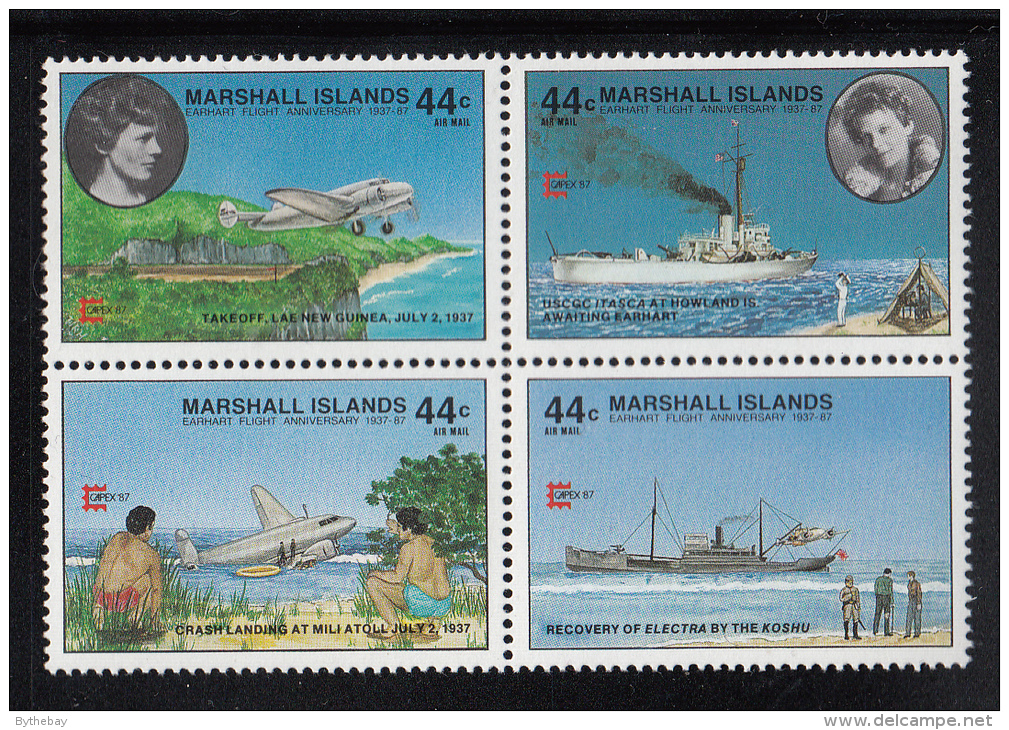 Marshall Islands MNH Scott #C20a Block Of 4 44c Earhart Flight Anniversary - Capex 87 - Islas Marshall