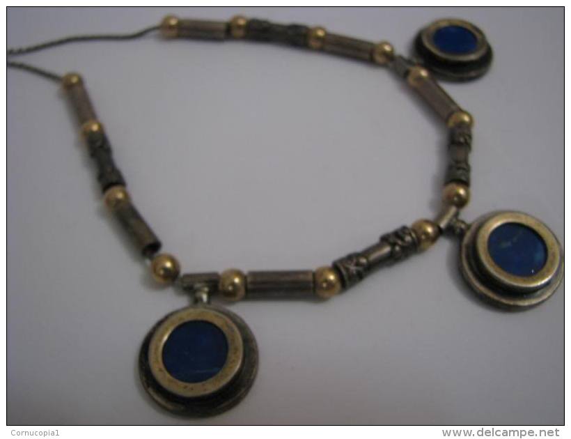 WONDERFUL LAPIS LAZULI SILVER & GOLD NECKLACE ISRAEL - Necklaces/Chains